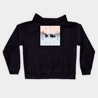 Galloping horses, winter time Kids Hoodie